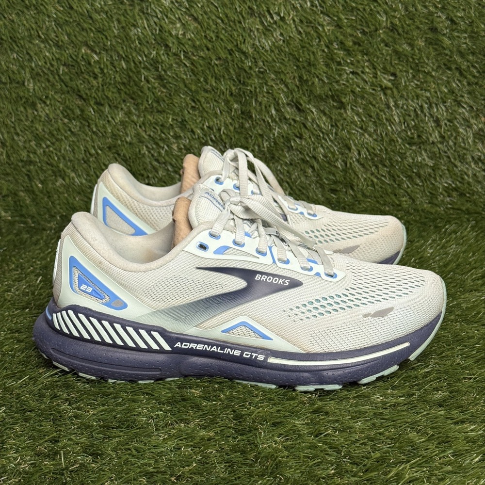 Brooks Adrenaline GTS 23 Womens Size 9.5 White Blue Stability Running Sneakers
